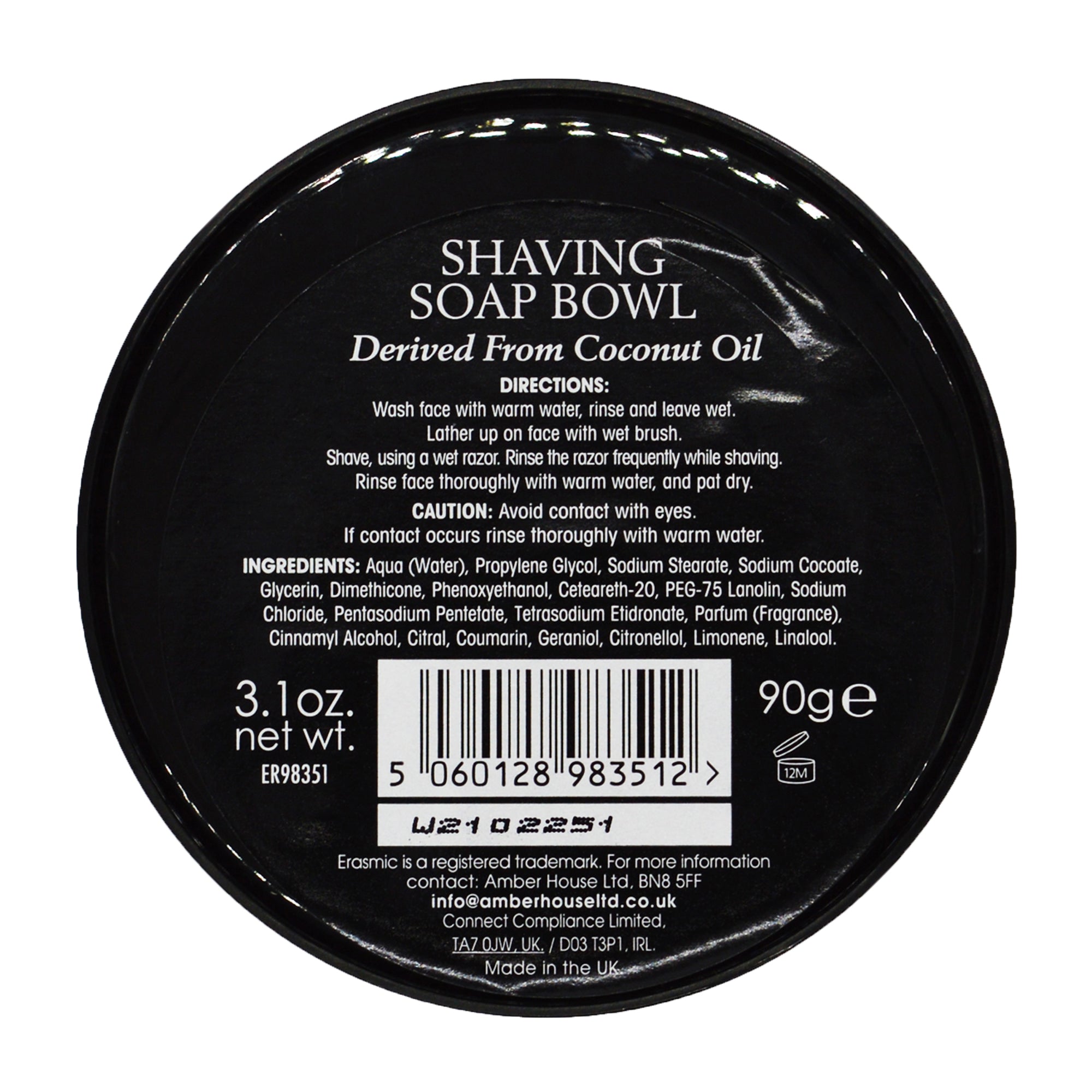 Erasmic Shaving Soap Bowl 90g The Cambridge Cutthroat